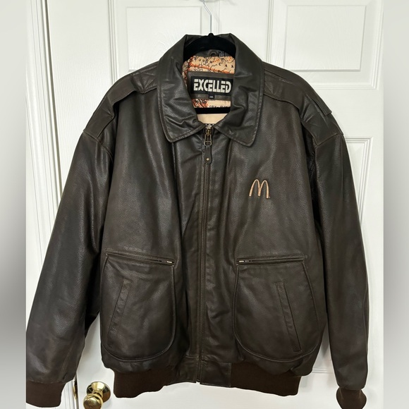 VTG EXCELLED LEATHER BOMBER BIKER JACKET AVIATOR BROWN/MAP GRAPHIC LINER  SZ XXL - Picture 2 of 16